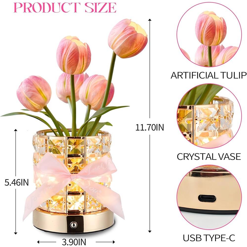 PRODUCT SIZE

ARTIFICIAL TULIP  
11.70IN

CRYSTAL VASE  
5.46IN  
3.90IN

USB TYPE-C