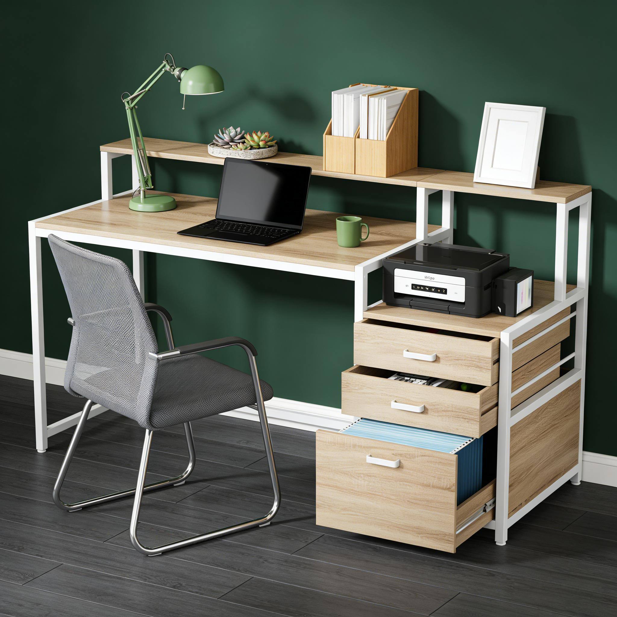 Alt View 2. Forest'nSky - Writing Desk with Drawers & Storage for Office, Study & Gaming,Natural - Natural.