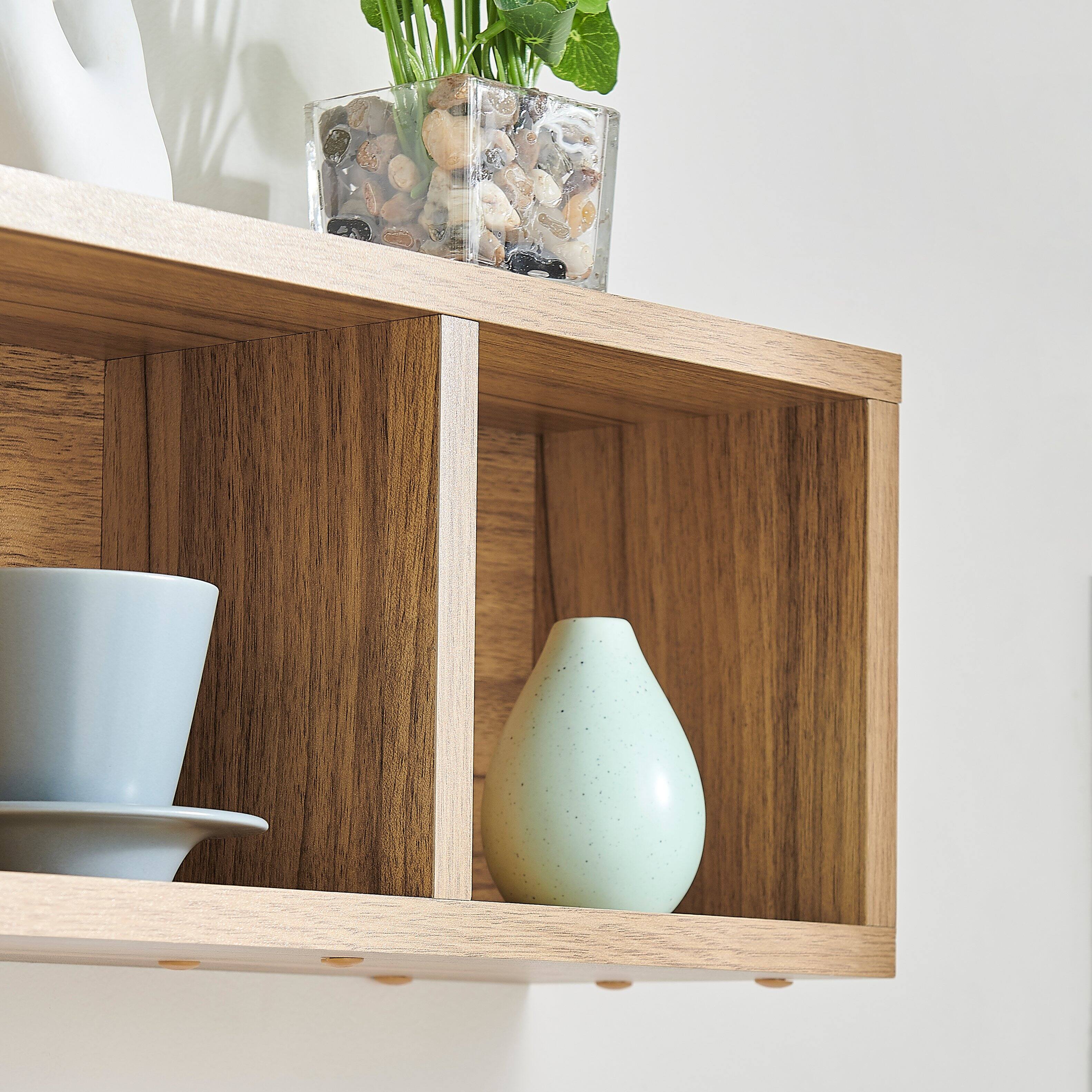 Alt View 6. Danya B - Bauhaus Floating Geometric Cubby Wall Shelves - Set of 3 Sizes - Chestnut - Chestnut.