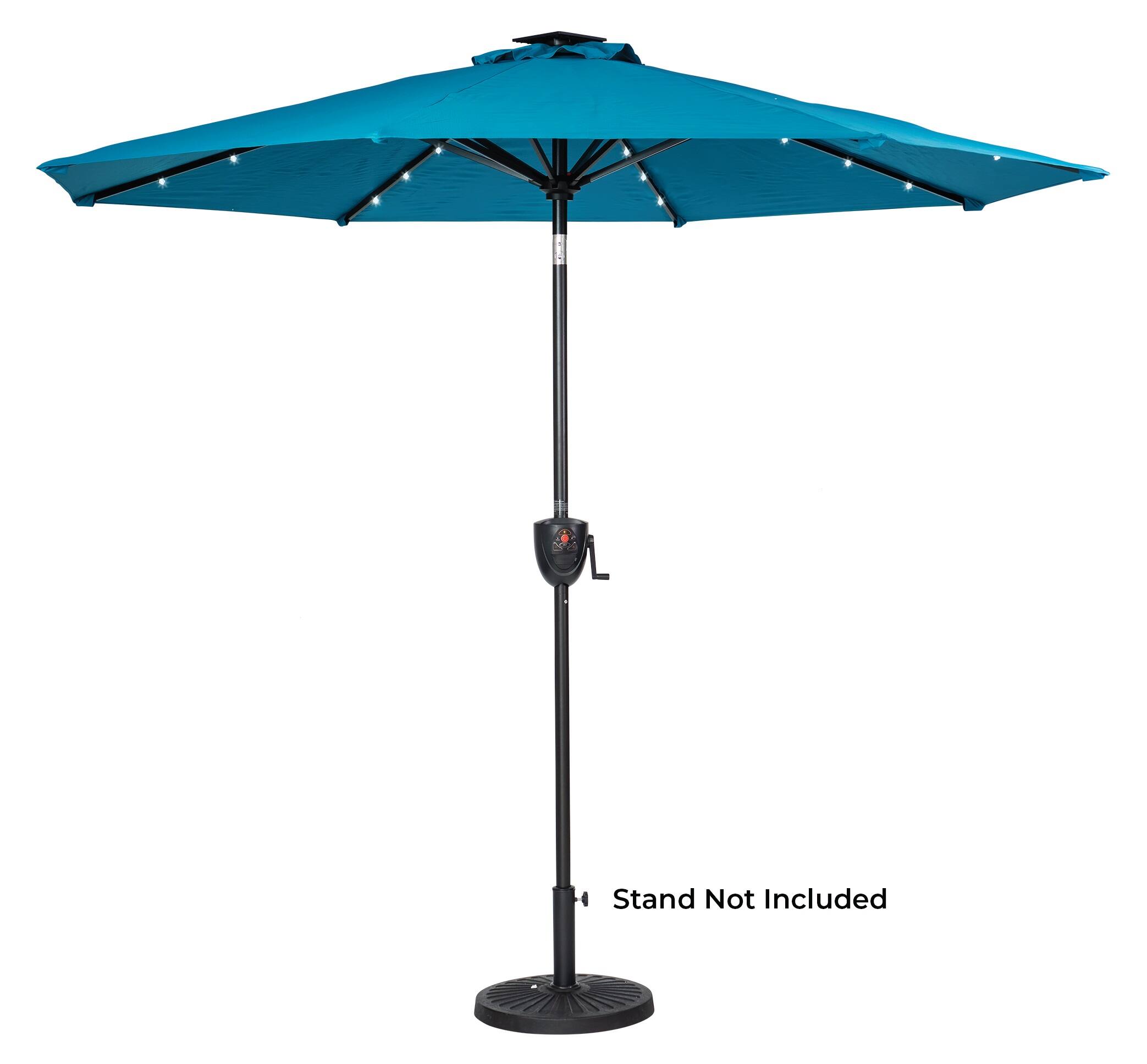 Front. Sun Ray - 9' Round 8Rib Aluminum Bluetooth Solar Lighted Umbrella - Teal.