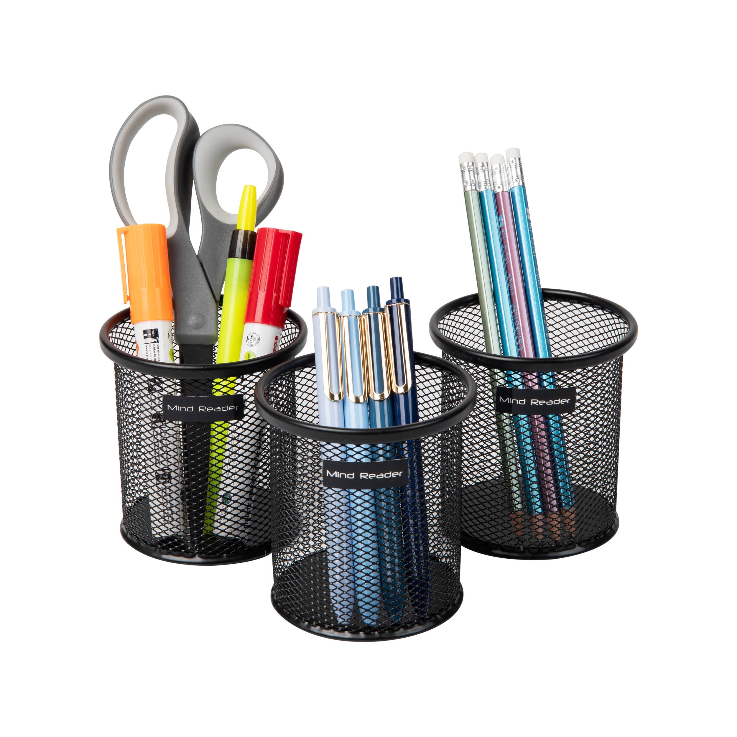 Alt View 14. Mind Reader - Pen and Accessories Holder, Desktop Organizer, Office, Metal Mesh, 3.5"L x 3.5"W x 3.75"H, Set of 3 - Black.