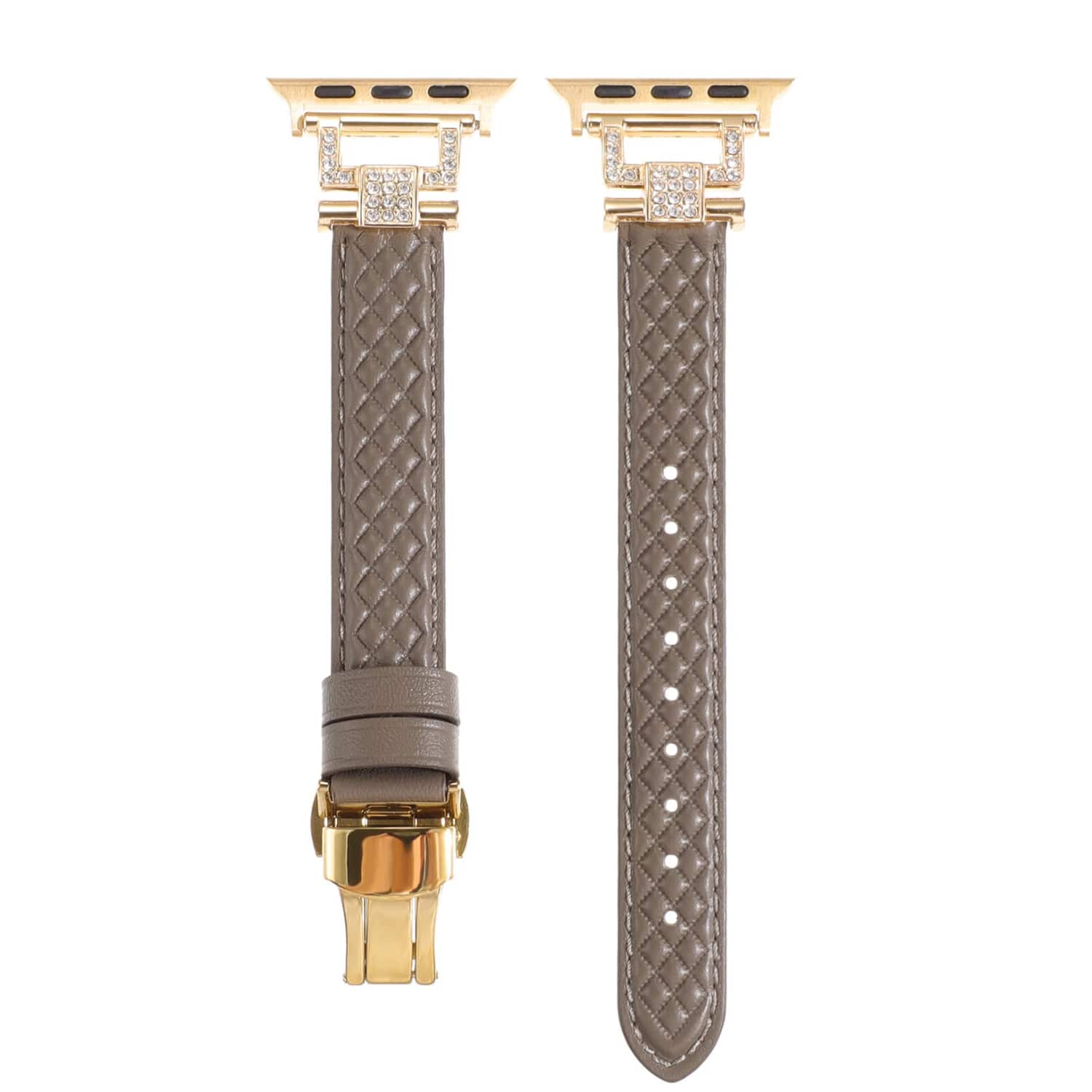 Stock Preferred - Bling Leather Strap for Apple Watch Series 10 / 9 / 8 / 7 / Ultra 44mm 45mm 49mm Rhinestone Band - Grey - Gray