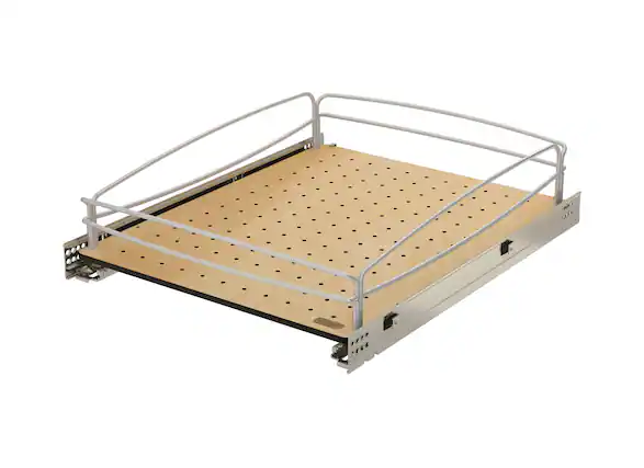 Front. Rev-A-Shelf - Rev-A-Shelf Solid Bottom Pullout Base Soft-close Cabinet Organizer, 54BK-18SC-1 - Silver.