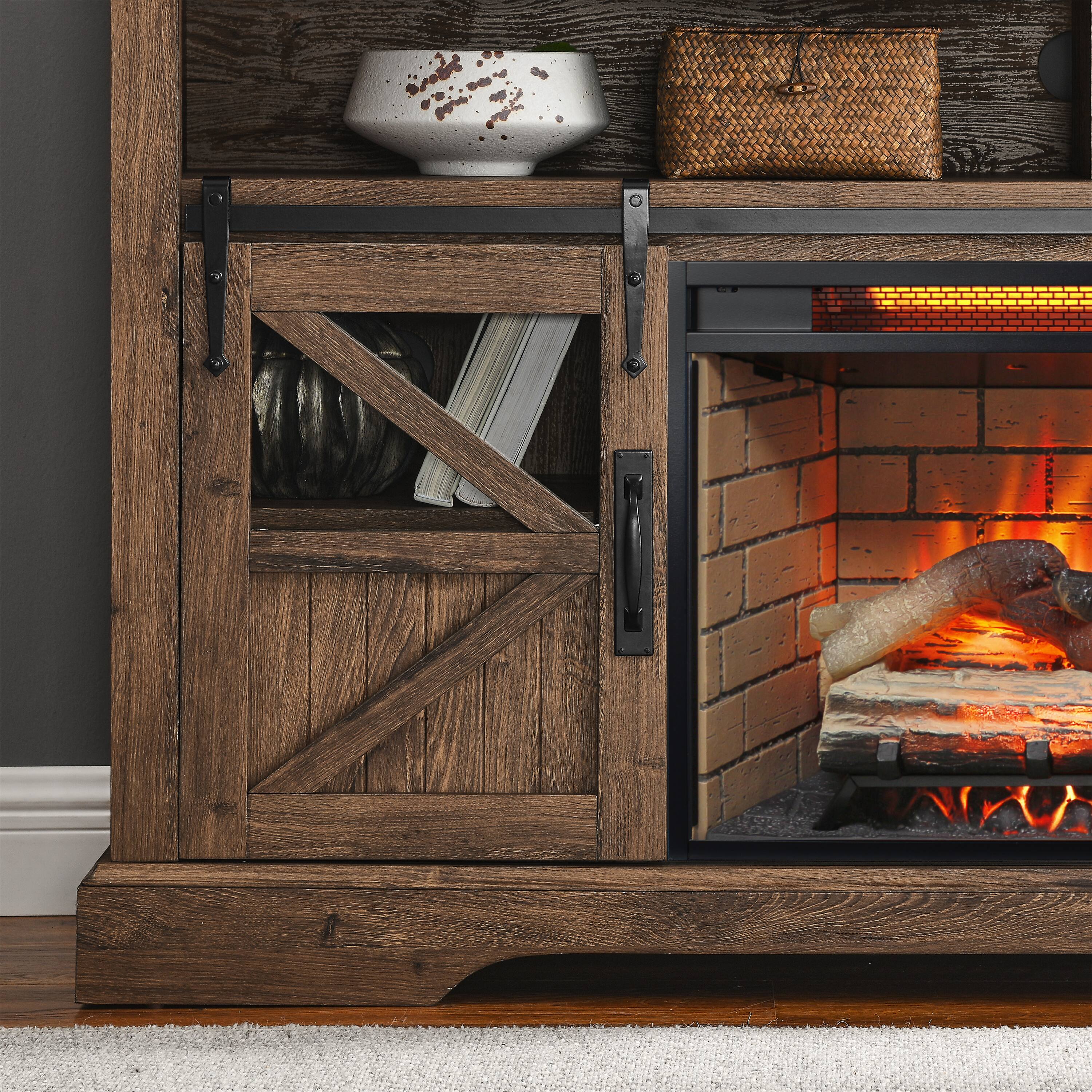 Alt View 5. Mondawe - 60" Electric Fireplace Entertainment Center With Door Sensor - Brown.