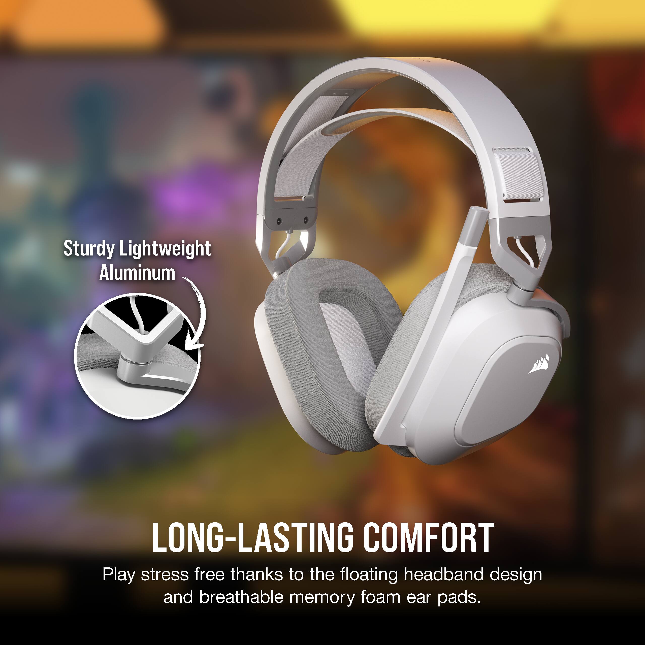 Sturdy Lightweight Aluminum

LONG-LASTING COMFORT
Play stress free thanks to the floating headband design and breathable memory foam ear pads.