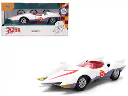 Mach 5 White with Red Stripes and Interior "Speed Racer" (1967) TV Series "Anime Hollywood Rides" 1/32 Model Car by Jada