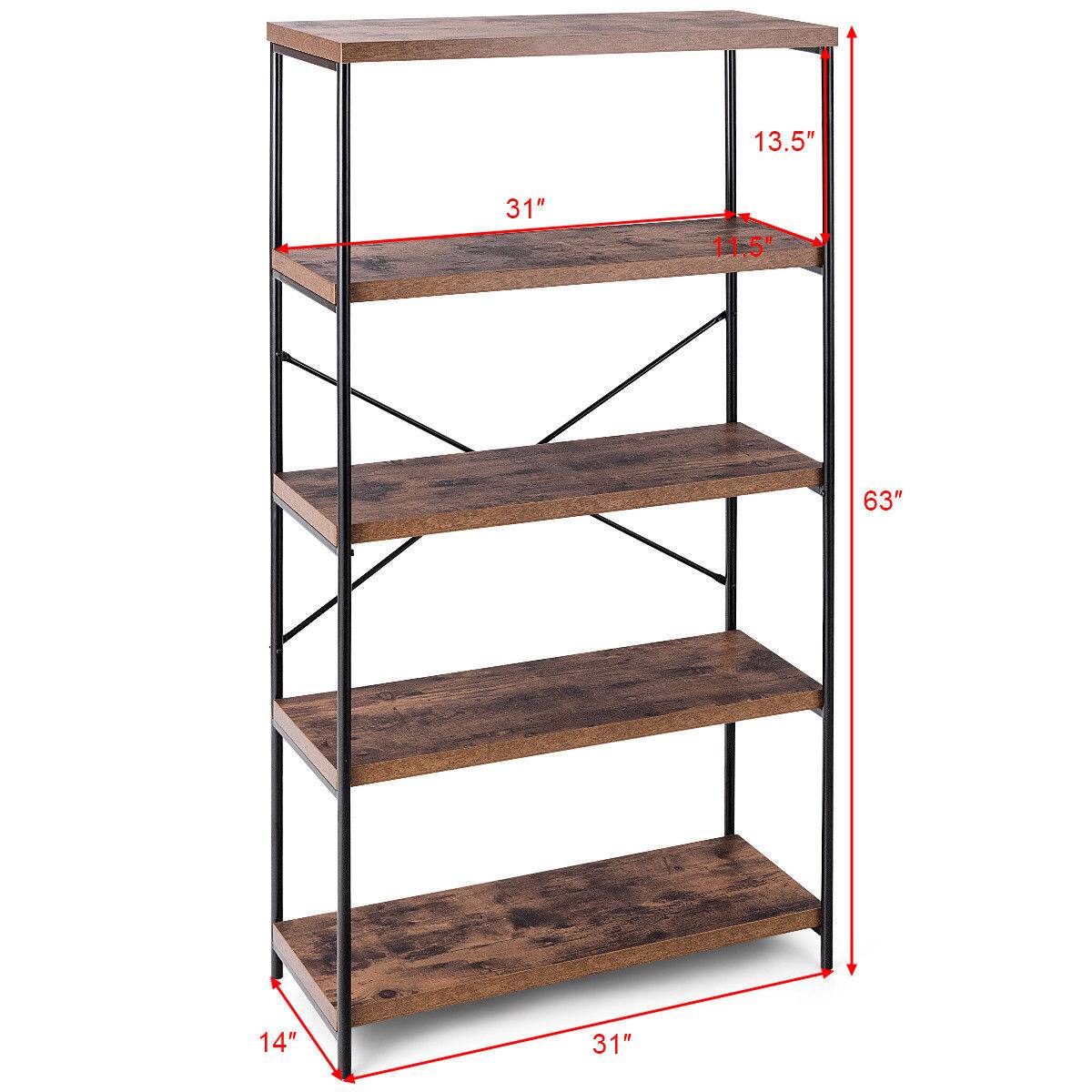 The text on the image reads: 13.5" 31" 11.5" 63" 14" 31". This information suggests that the wooden shelf is 13.5 inches tall, 31 inches wide, 11.5 inches deep, and 63 inches long. The shelf is made of wood and has a metal frame.
