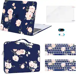 mosiso - 5-in-1 MacBook Air 13 Case and Sleeve Kit A2337/A2179/A1932 - Blue Camellia