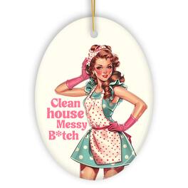 OrnamentallyYou - Clean House Messy Ceramic Ornament Bold and Playful Vintage Kitchen Keepsake - Multi-colored
