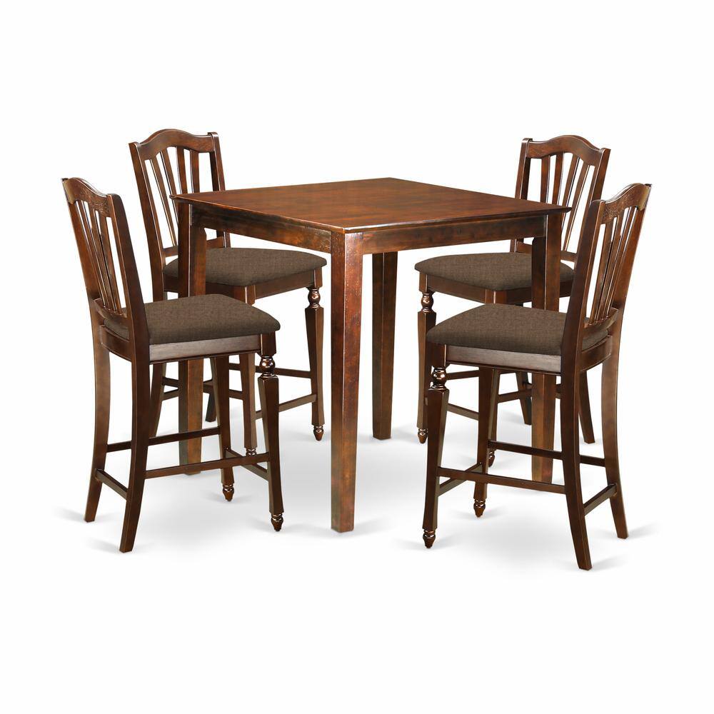 Back. East West Furniture - VNCH5-MAH-C 5 PC counter height set-pub Table and 4 Kitchen Chairs. - Mahogany.