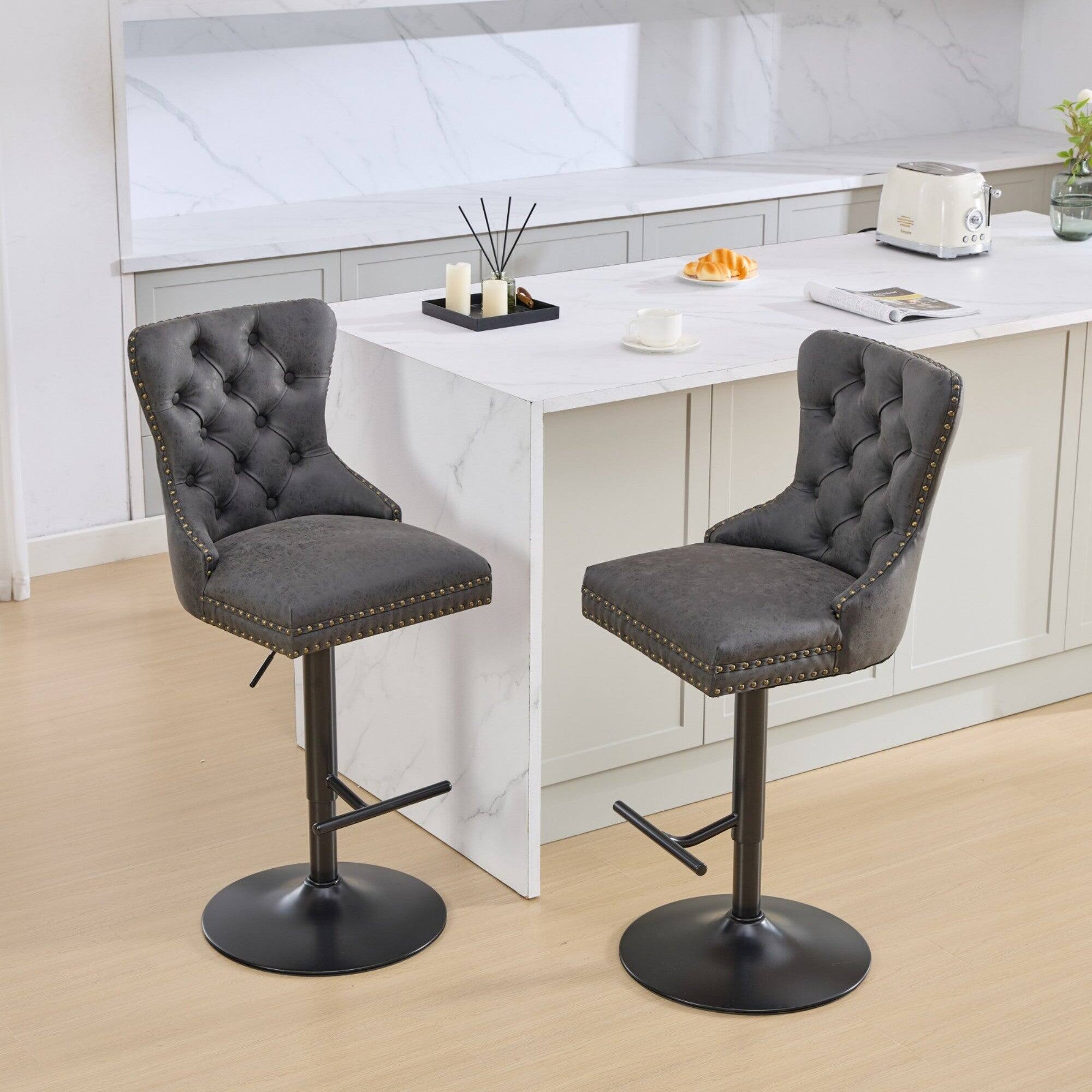 Left. Boyel Living - Adjustable Swivel Bar Stools Set of 2 with Upholstered Back - Black.