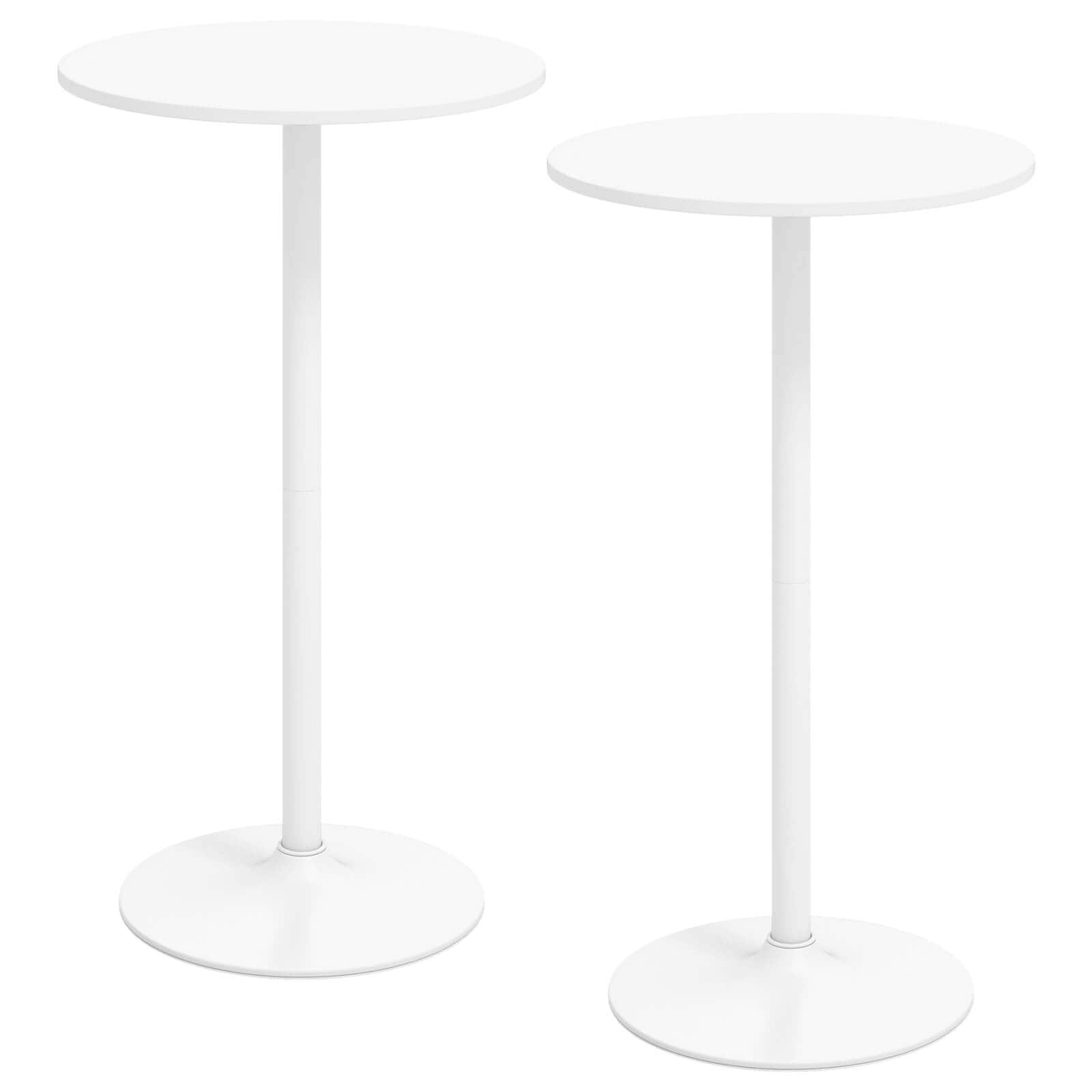 Gymax - Round Bar Table Set of 2 w/Adjustable Height & Metal Base Modern Cocktail Table - White