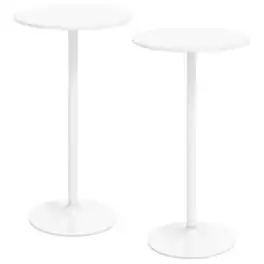 Gymax - Round Bar Table Set of 2 w/Adjustable Height & Metal Base Modern Cocktail Table - White