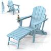Front. Winado - Folding Adirondack Chair with Cup Holder, Hidden Footrests, Foldable Ergonomics Seating for Outdoor Porch Yard Garden - Blue.