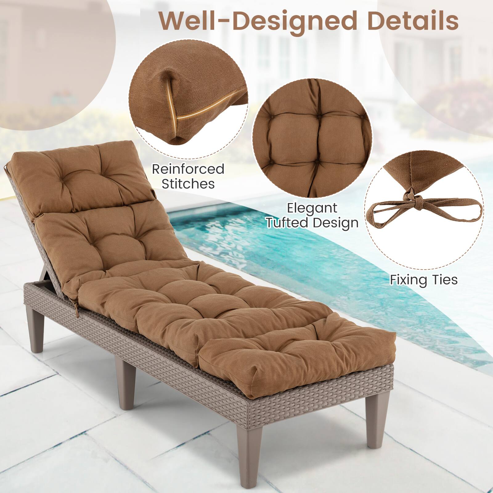 Well-Designed Details

- Reinforced Stitches
- Elegant Tufted Design
- Fixing Ties