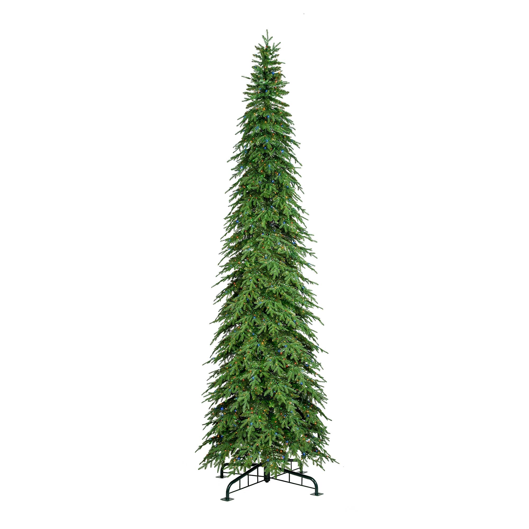 Angle. Glitzhome - 15ft Pre-Lit Pencil Spruce Artificial Christmas Tree with 1500 Lights - Green.