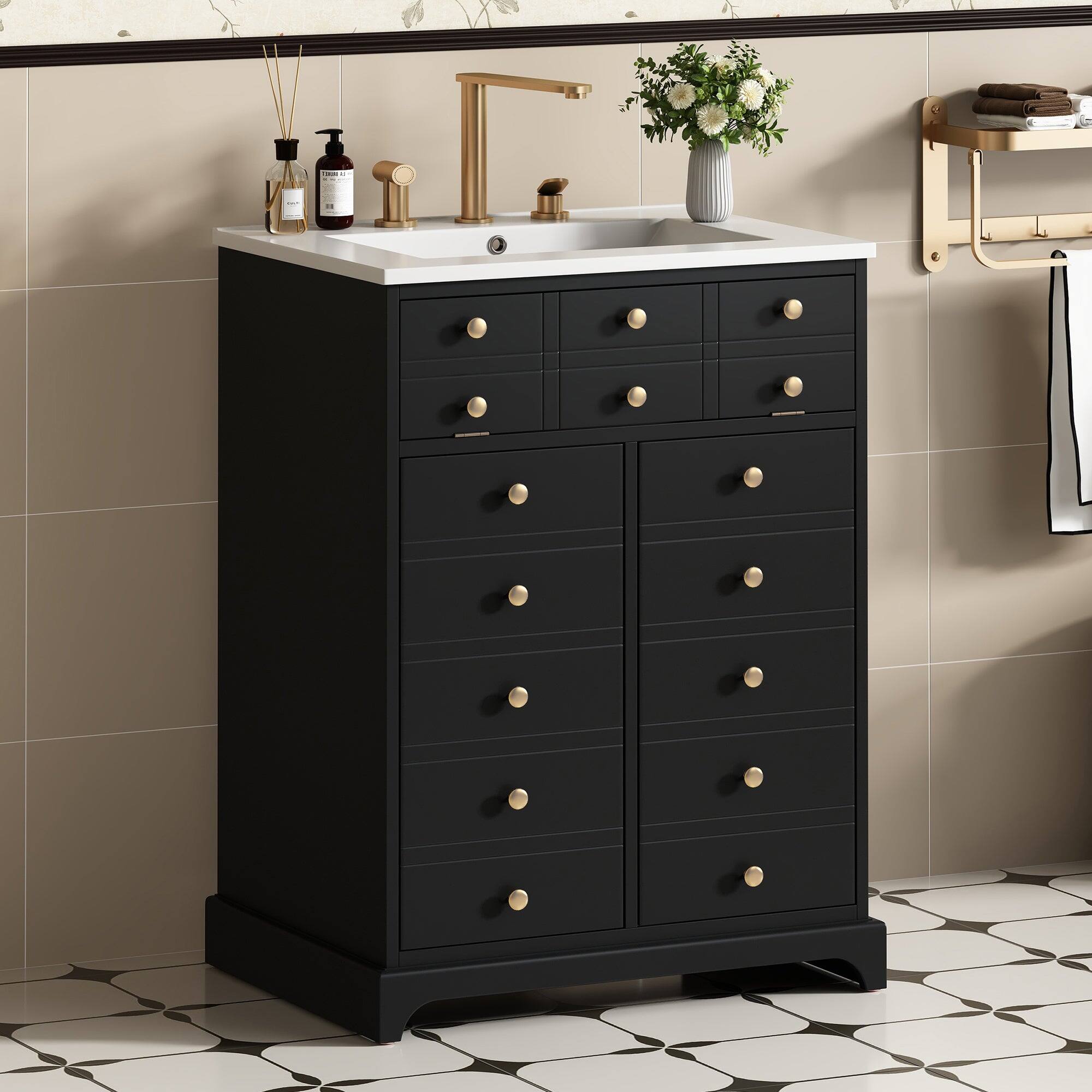 Alt View 5. Boyel Living - 24 Inch Bathroom Vanity with Ceramic Sink Drawer and Double Doors Black - Black.