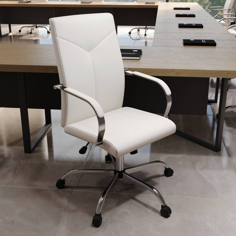 Angle. LeisureMod - Set of 4 Sonora Modern High-Back Leather Computer Office Chair with Adjustable Height and Swivel for Home Office - White.