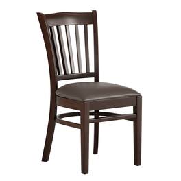 Emma + Oliver - Vertical Slat Back Wooden Restaurant Dining Chair - Mocha Vinyl Seat/Walnut Wood Frame