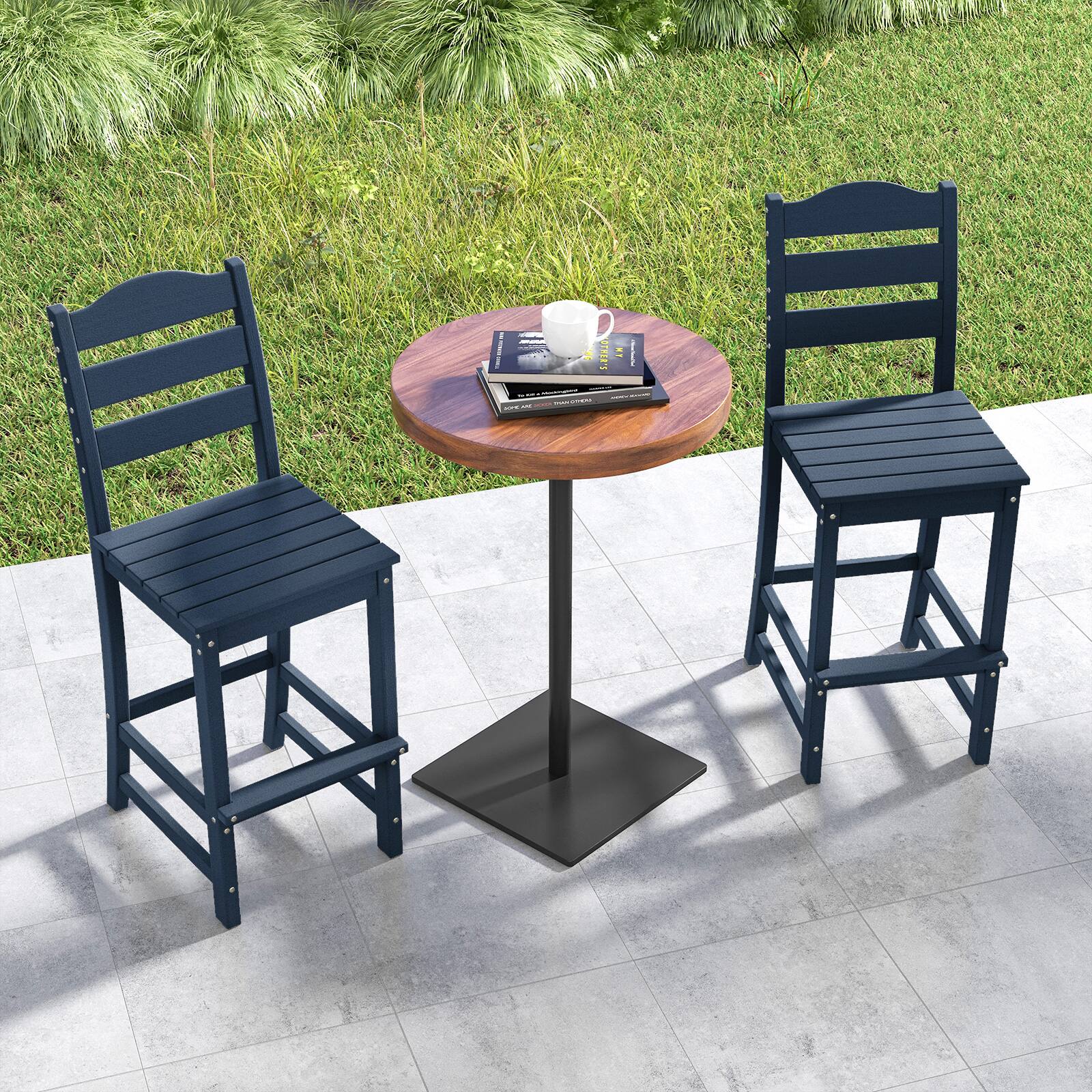 Alt View 1. Costway - Costway Outdoor HDPE Bar Stool Patio Tall Chair Backrest Footrest All Weather Navy - Navy.