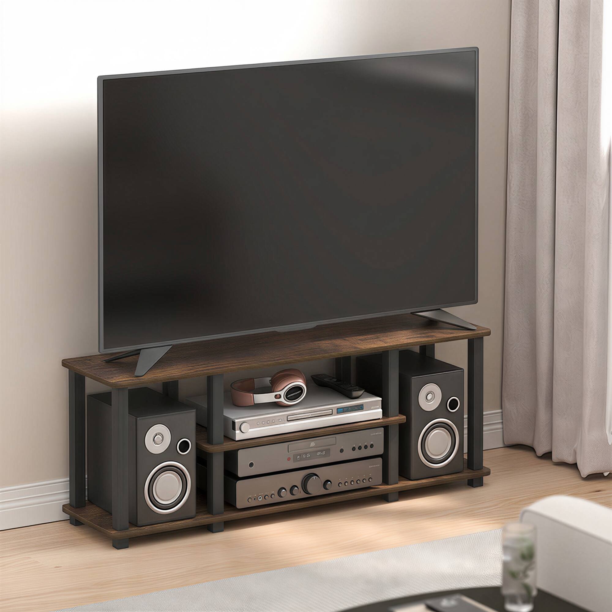Alt View 1. Furinno - TURN-S-TUBE TV Stand, Open Shelf Entertainment Center, TV Console for TV up to 50 Inch, Open Back, Toolless Assembly - Amber Pine/Black.