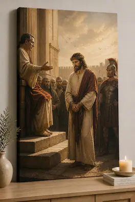 FC Design - Large Classic Trial Of Jesus Biblical Scene Canvas 24x36" Ready-to-Hang Religious Art Painting Home Wall Decor - MultiColor