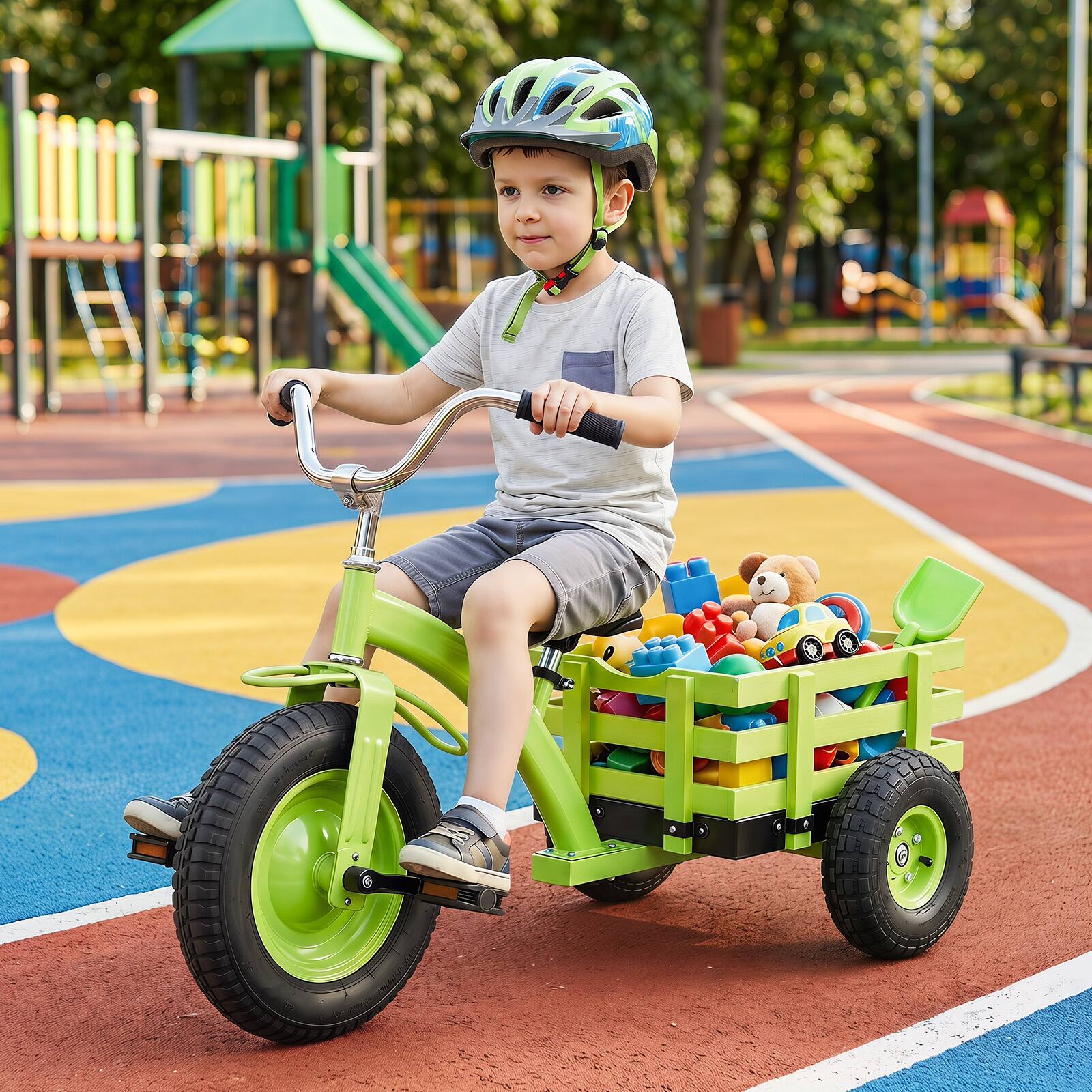 Alt View 1. Costway - Costway Kids Tricycle with Storage Basket 15" Inflatable Rubber Tires Adjustable Handlebar - Green.