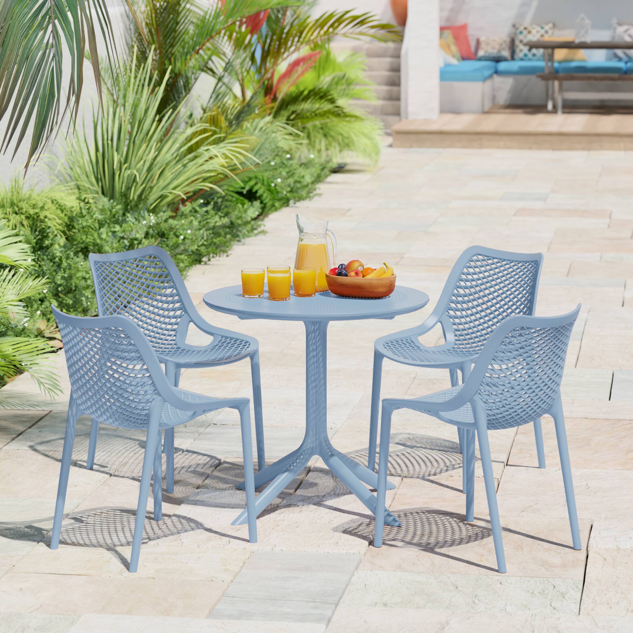Angle. WestinTrends - WestinTrends Playa 31.5" Round Plastic Outdoor Patio Dining Table for 4 - French Blue.
