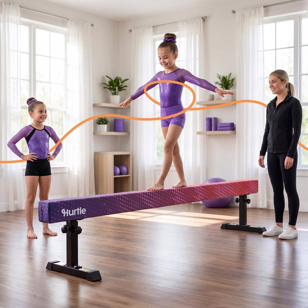 Back. Hurtle - Hurtle 8 Ft Adjustable Balance Beam for Kids & Beginners, Non-Slip Gymnastics Training Beam, Foldable, 220 lb - Purple.