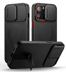 Front. SURITCH - Bumper Case for iPhone 14 Pro Max with Camera Cover, Kickstand,Compatible with MagSafe, Shockproof Slim Protective Cover - Aurora Black.