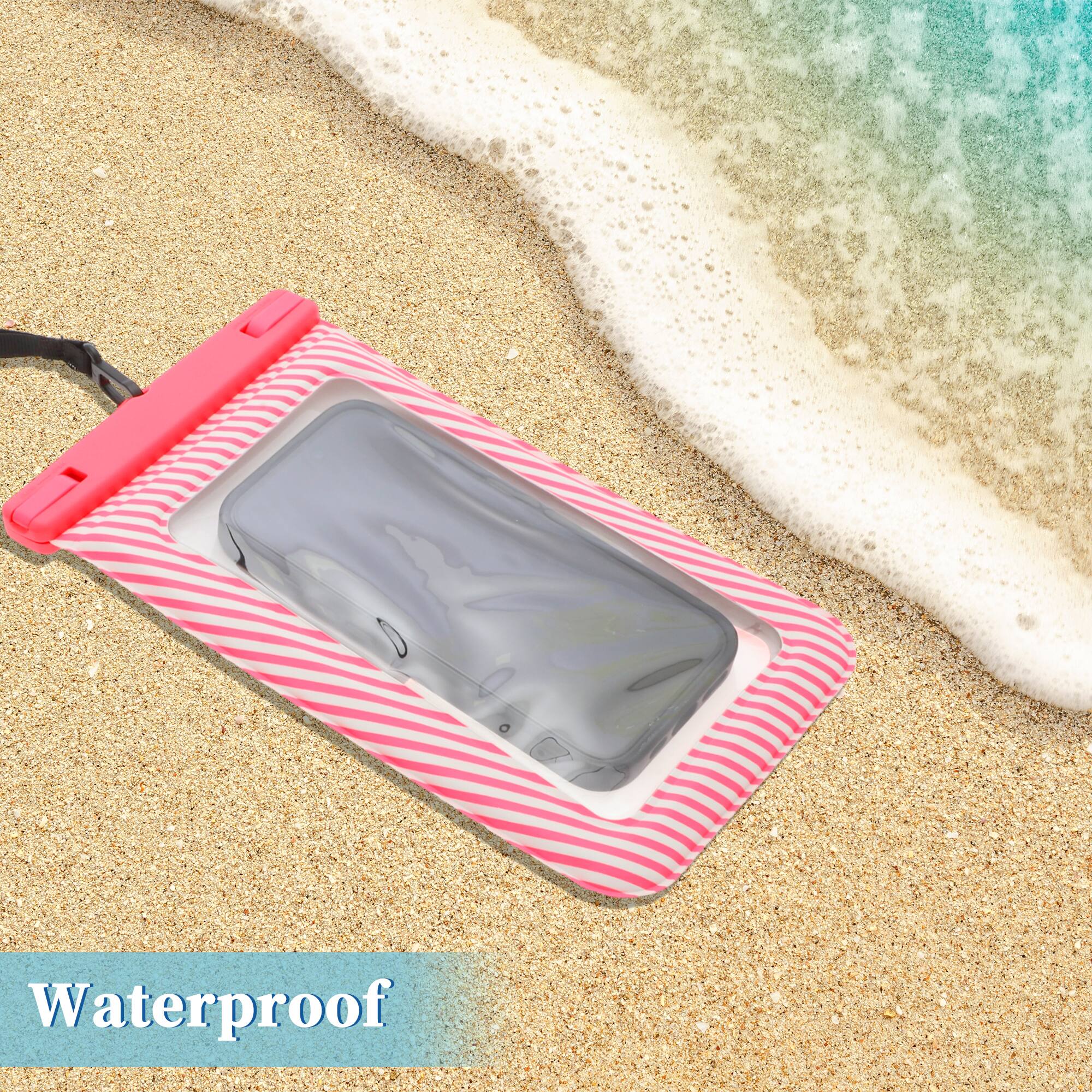 Alt View 1. Unique Bargains - 2pcs Full Stripe Mobile Waterproof Bag Universal Waterproof Case Compatible for Phone 5.51"x9.06" - Pink.