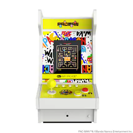 Sure, here is the corrected and grouped text from the image:
---
**PAC-MAN**
**MY ARCADE**
**PAC-MAN™ & ©Bandai Namco Entertainment Inc.**
**760 HIGH SCORE 00000**
**READY HOME**
**PAC-MAN**
**PAC-MAN™ & ©Bandai Namco Entertainment Inc.**
---
This text includes the branding, game title, score display, and copyright information from the arcade machine. - T (Teen 13+)