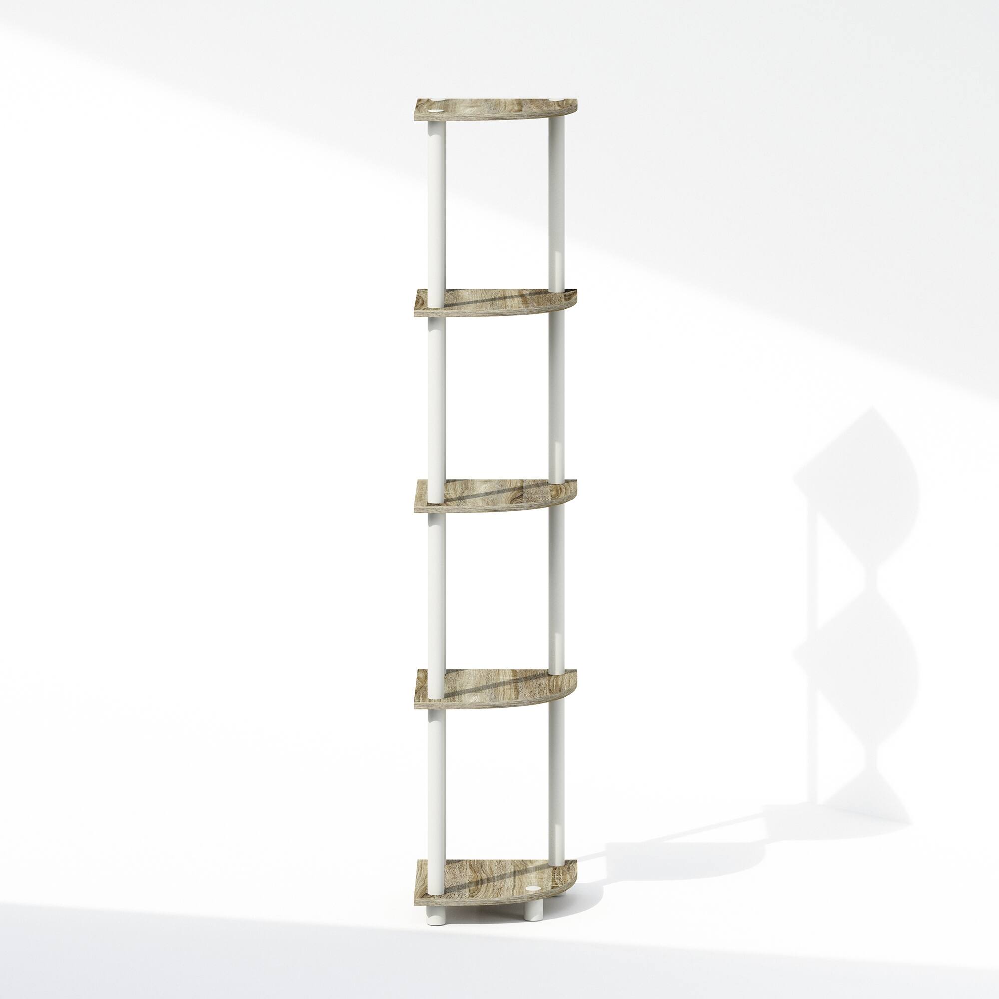 Alt View 2. Furinno - TURN-N-TUBE Corner Shelf, 5-Tier Corner Display Rack, Shelving Unit, for Storage and Organization - Light Oak/Plain White.