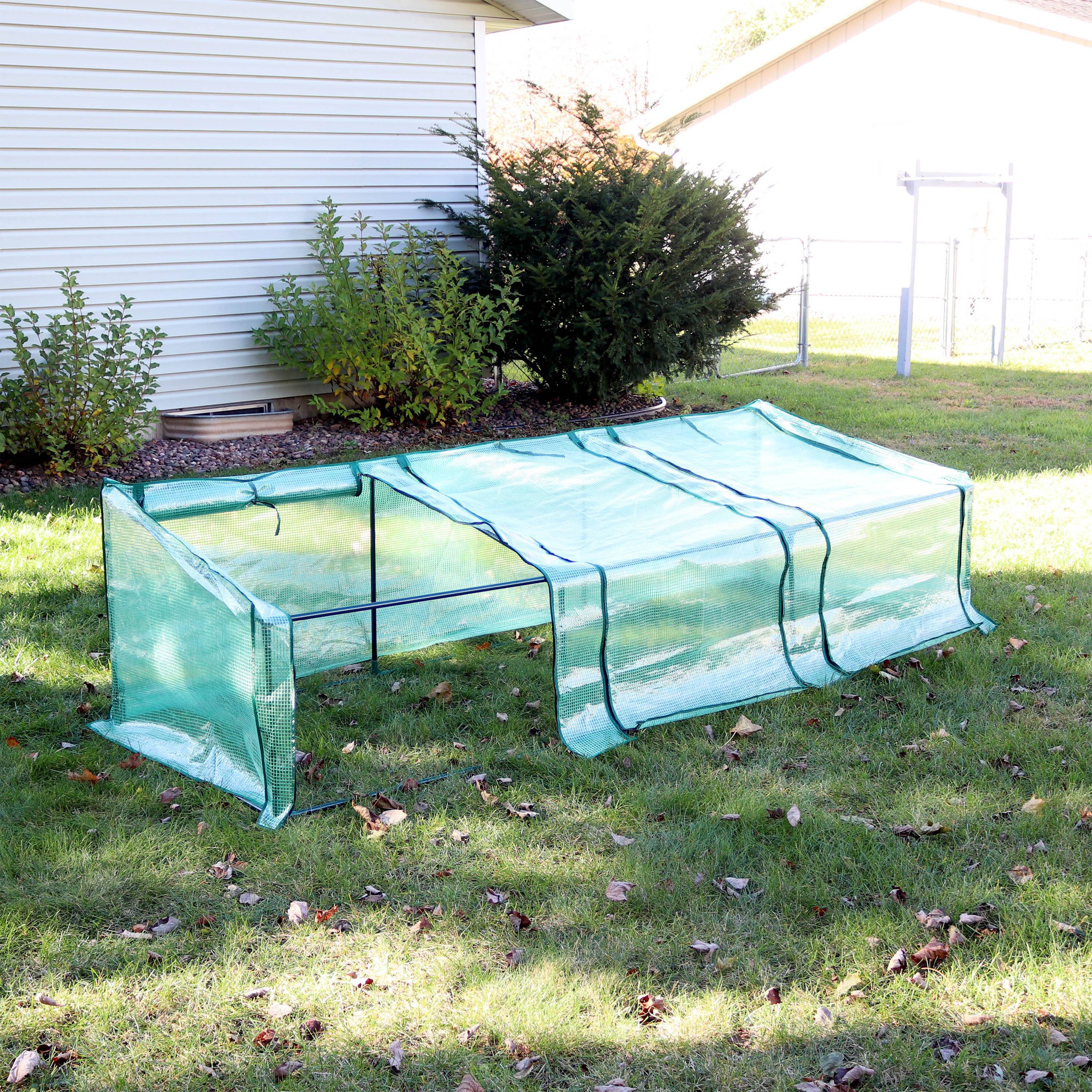 Alt View 3. Sunnydaze - Iron PVC Cover Mini Slant Cloche Greenhouse with Zipper - Green.