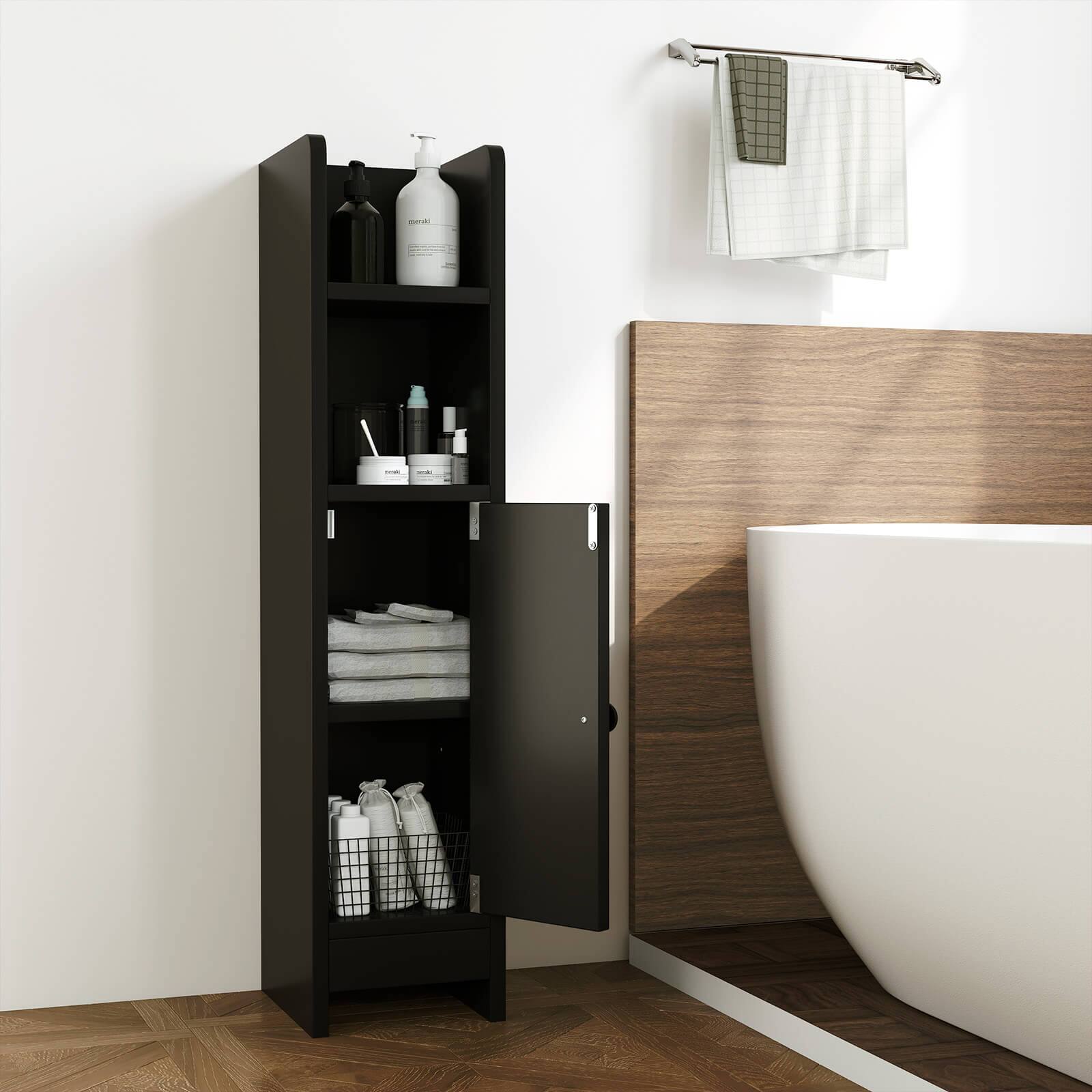 Alt View 1. Costway - Costway Bathroom Storage Cabinet with Adjustable Shelf 1 Door & 2 Open Shelves Living Room - Black.