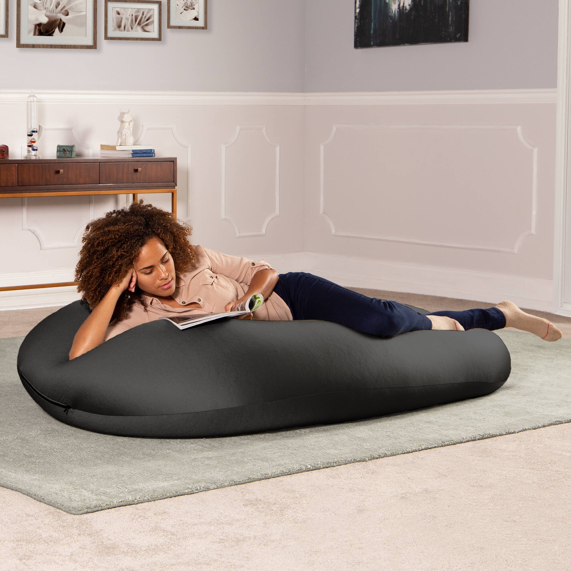 Alt View 1. Jaxx - Nimbus Spandex Bean Bag Chair, Large, Black - Black.