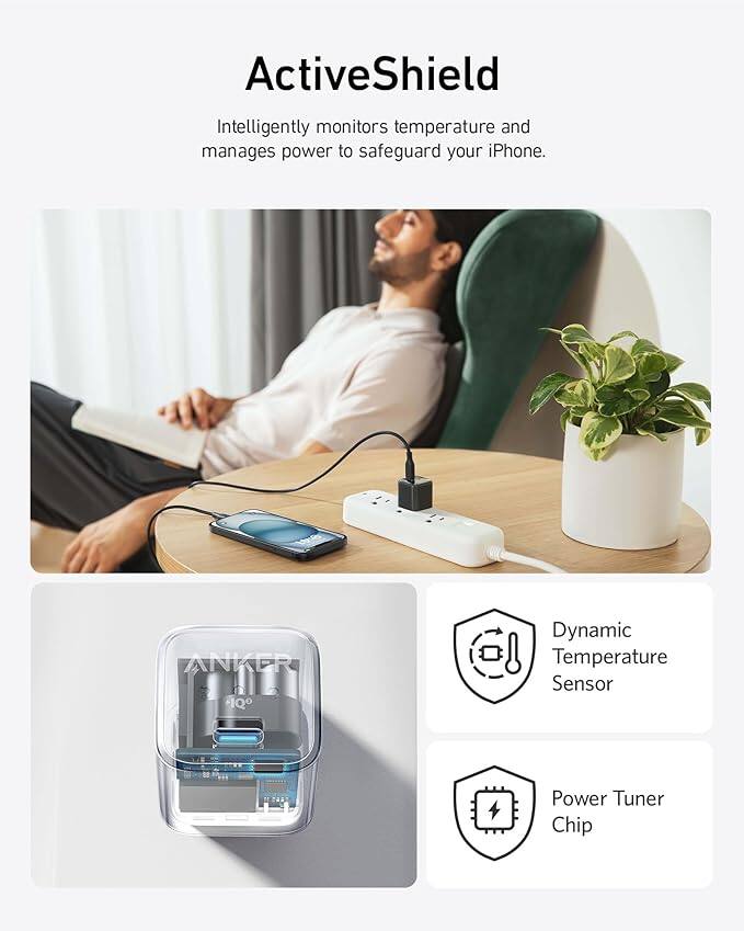 ActiveShield

Intelligently monitors temperature and manages power to safeguard your iPhone.

ANKER 1Q Dynamic Temperature Sensor Power Tuner Chip