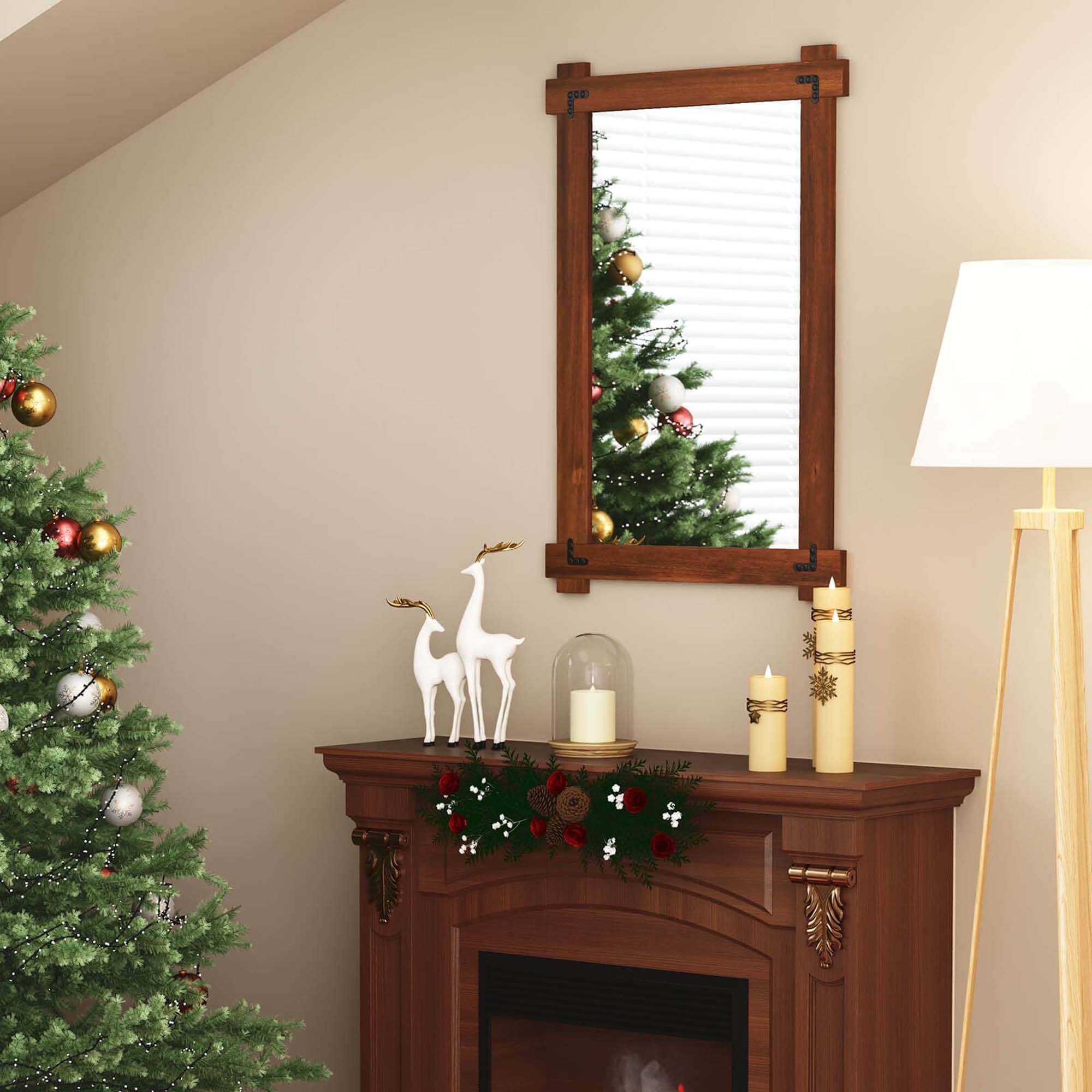 Alt View 2. Costway - Costway 35 x 24 Inch Shatterproof Wall Mirror with Acacia Wood Frame & Vintage Rivet Design - Rustic Brown.