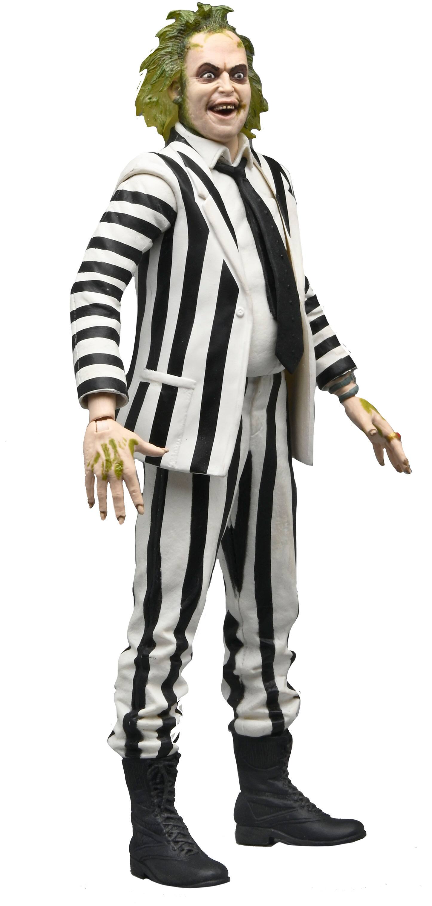 Angle. NECA - Beetlejuice (1988) 7" Scale Action Figure – Black and White Striped Suit.
