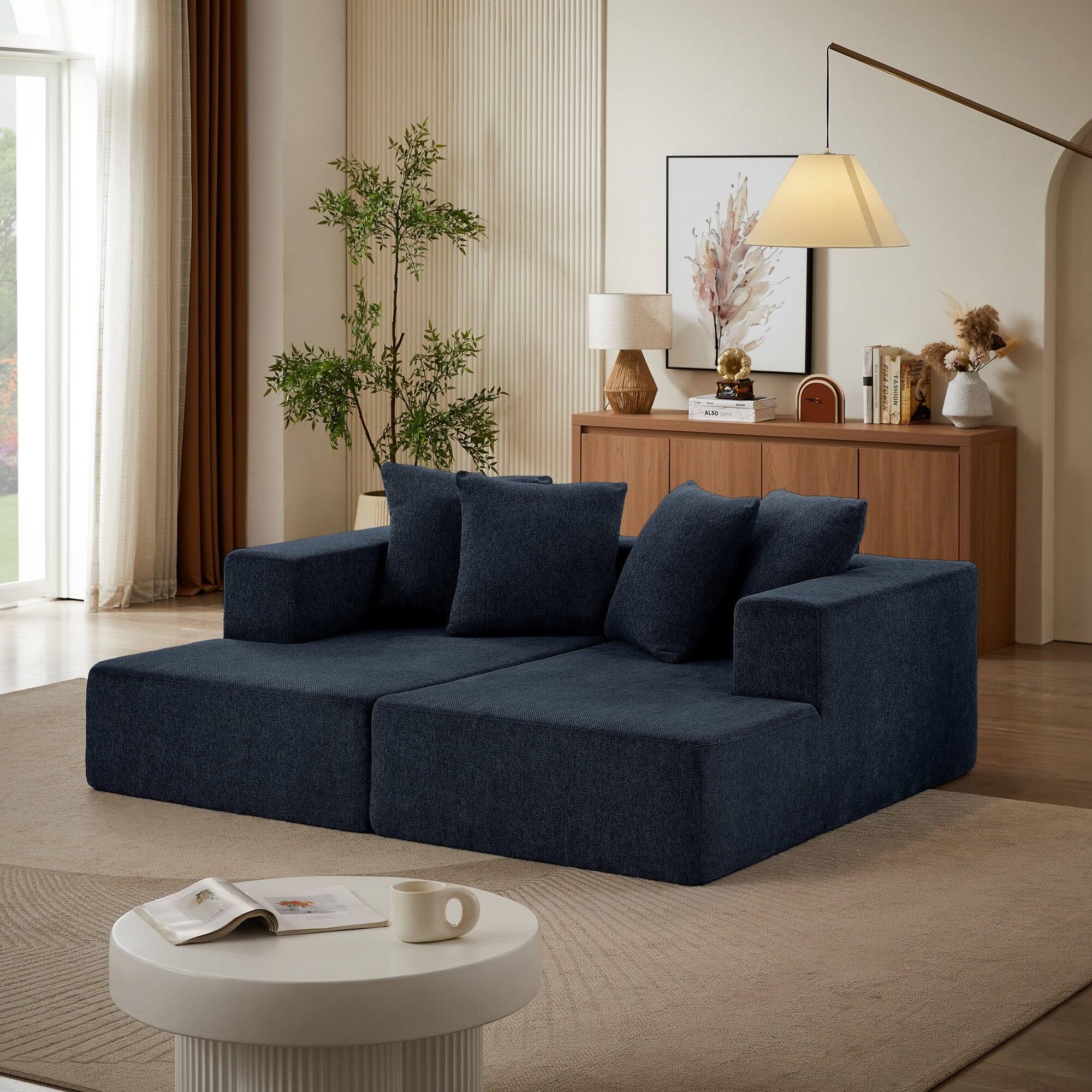 Alt View 3. Boyel Living - 74 in Wide Straight Arm Chenille Rectangle Minimalist Style Modular Sectional Sofa Set in. Blue with Fixed Cushions - Blue.