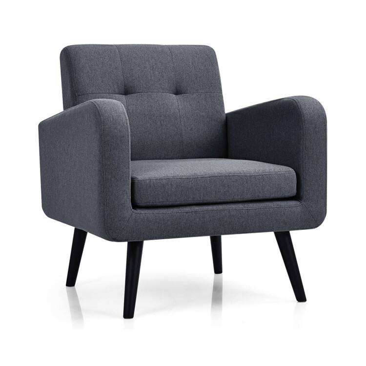 Alt View 4. Kadyn - Modern Upholstered Comfy Accent Chair Single Sofa with Rubber Wood, Fabric Lazy Chair Large Accent Chair - Gray.