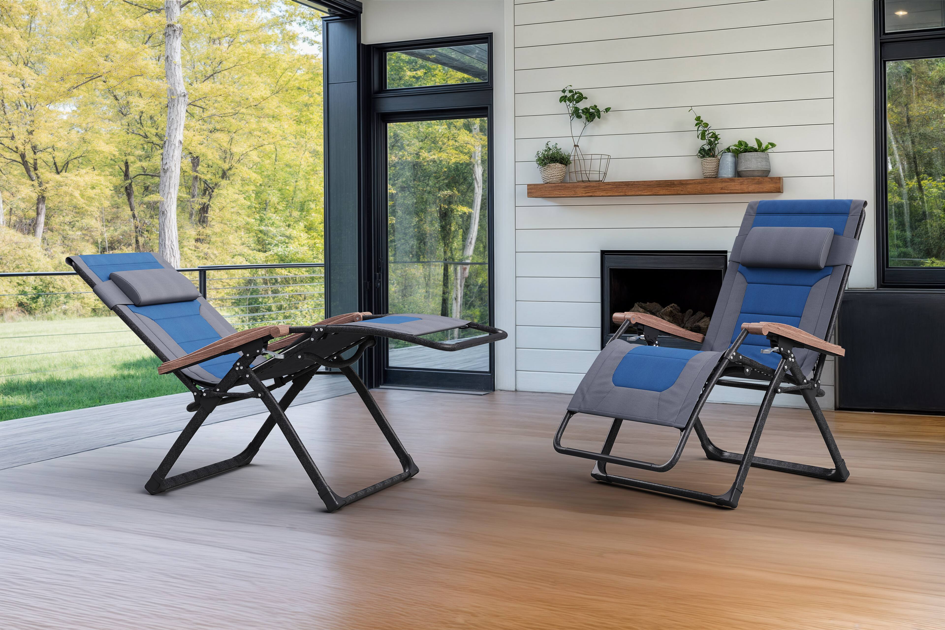 Alt View 1. PURPLE LEAF - Widened Outdoor Chaise Lounge Patio Zero Gravity Recliner Folding Chair with Quilted Seat Adjustable Headrest for Lawn - Grey & Navy Blue.