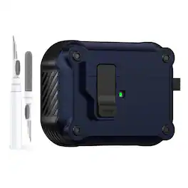 Dteck - For Airpods Pro 3rd Gen (2025) Safety Lock Shockproof Rugged Case with Keychain+Cleaner Pen - Blue