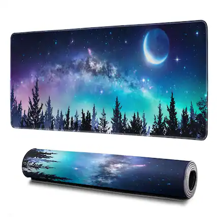 Front. Earthley Blooms - Gaming Mouse Pad Abstract Black 31.. Sea Wave Texture Non-slip Rubber Base Large Mousepad Stitched Edges Mat - Moon.