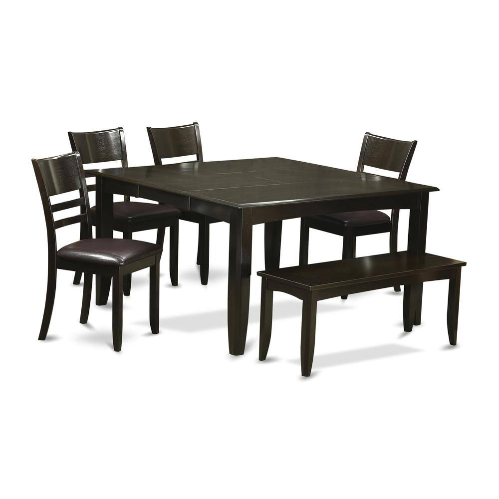 Angle. East West Furniture - 6 Pc Dining set with bench-Dining Table with Leaf and 4 Dinette Chair Plus Bench. - Cappuccino.