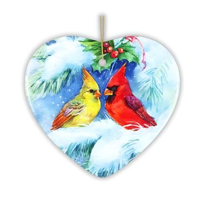 Front. OrnamentallyYou - Watercolor Cardinal Mistletoe Romance Christmas Ornament - Multi-colored.