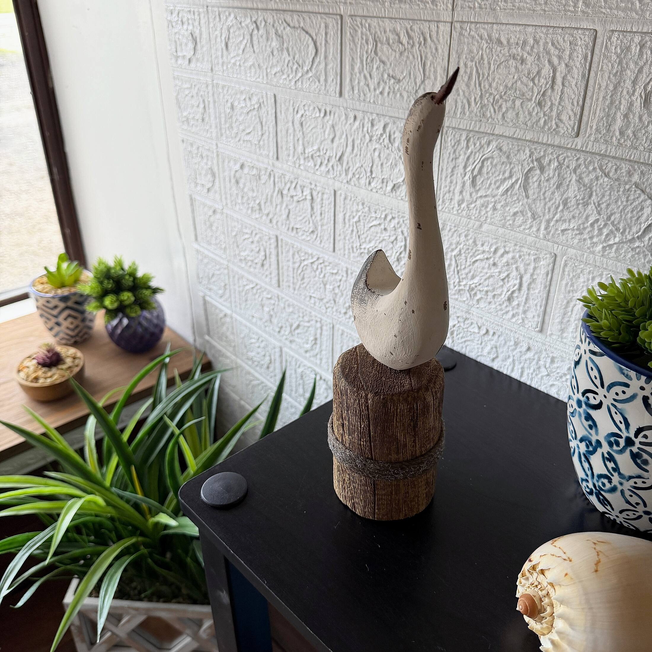 Alt View 5. Things2Die4 - Decorative Wood Swan Figurine Distressed White Coastal Dock Piling 10.75 Inch - White.