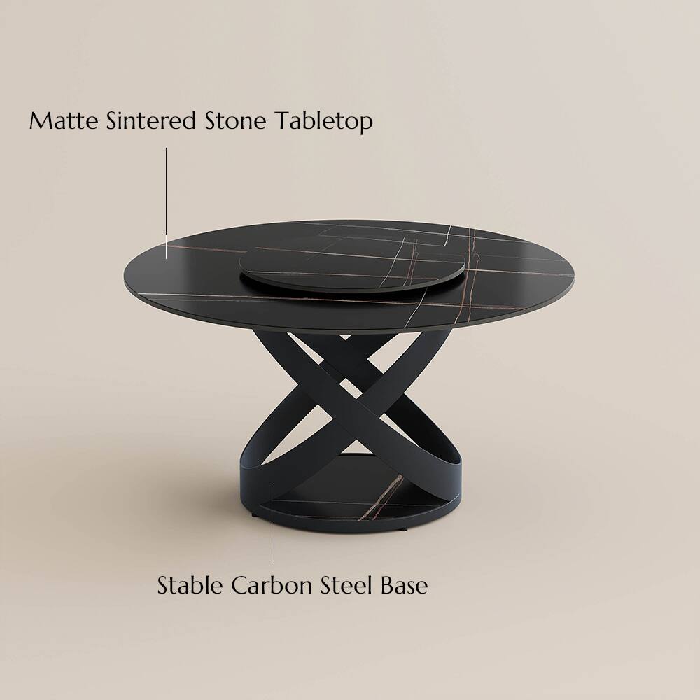 Matte Sintered Stone Tabletop  
Stable Carbon Steel Base