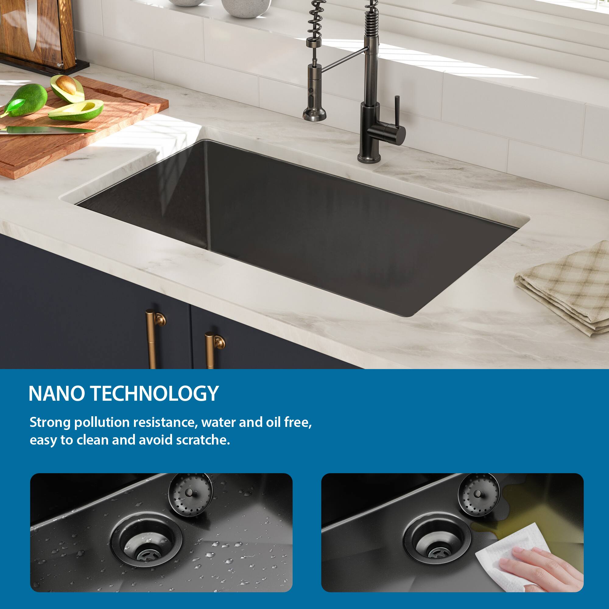 NANO TECHNOLOGY  
Strong pollution resistance, water and oil free, easy to clean and avoid scratches.