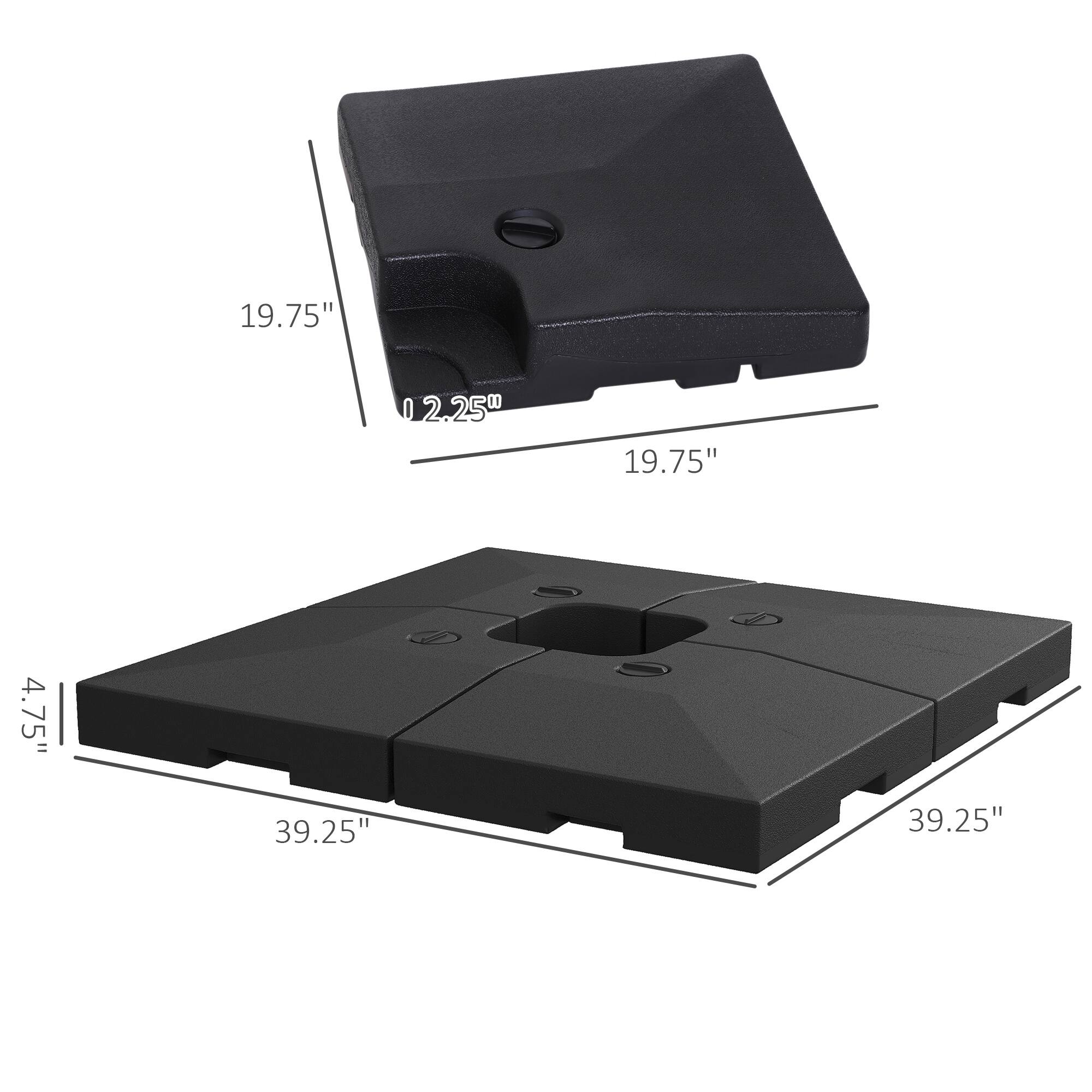 19.75" x 19.75" x 2.25"  
39.25" x 4.75"